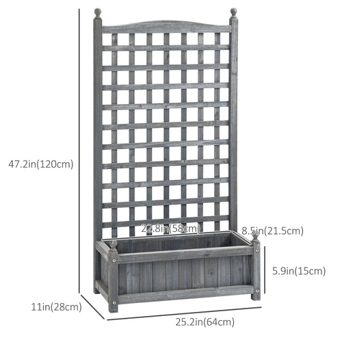 Raised Garden Bed with Trellis for Climbing Vines, Wood Planter Box for Garden, Free Standing Flower Bed, Indoor Outdoor Display Rack, 25.2" x 11" x 47.2", Grey
