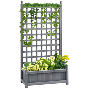 Raised Garden Bed with Trellis for Climbing Vines, Wood Planter Box for Garden, Free Standing Flower Bed, Indoor Outdoor Display Rack, 25.2" x 11" x 47.2", Grey