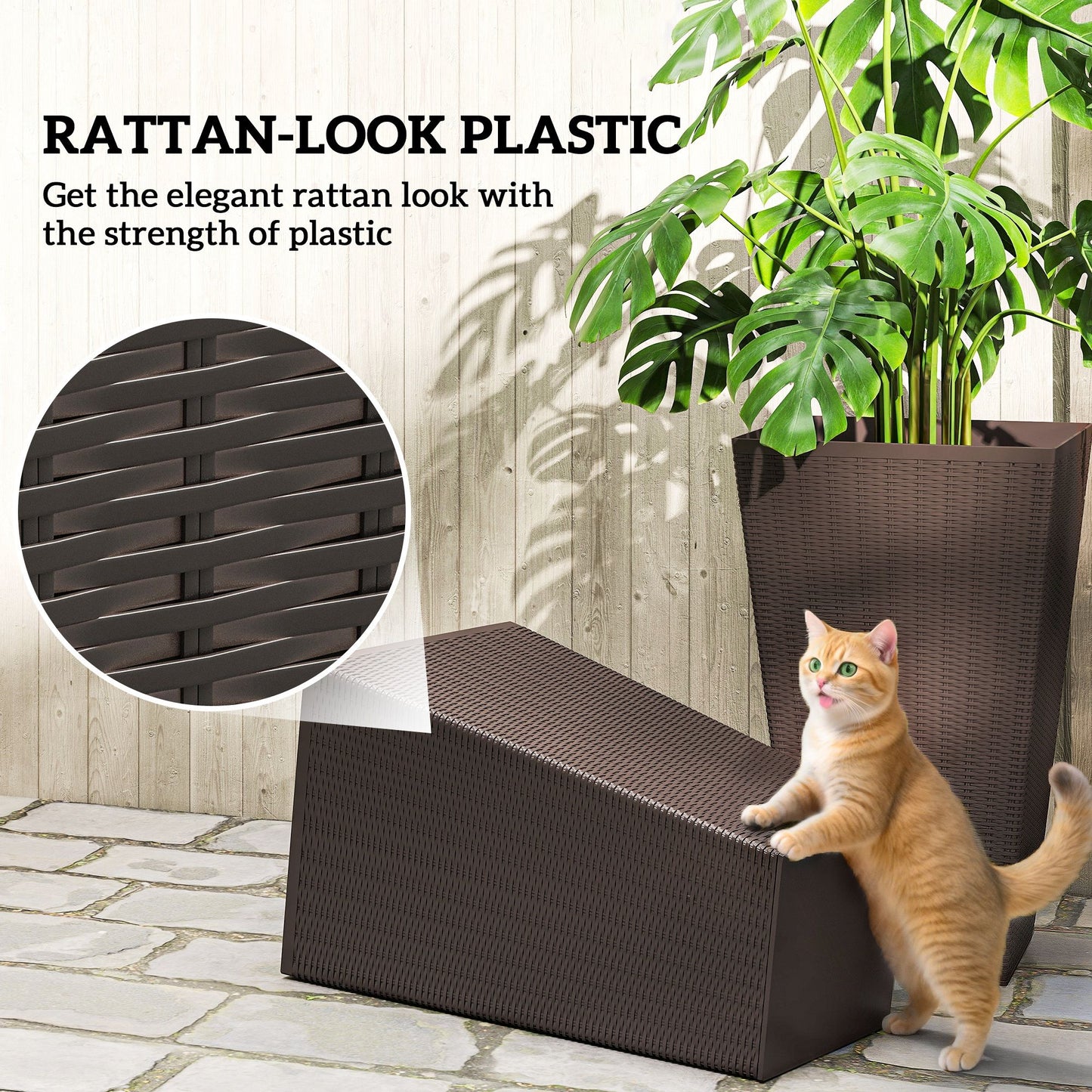 Set of 3 Tall Plant Stand, Outdoor & Indoor Flower Pot Set for Front Door, Entryway, Patio and Deck, Brown
