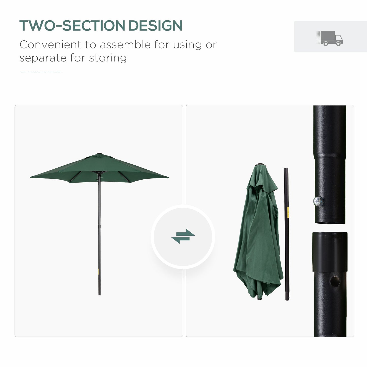 6.6FT Patio Umbrella, Outdoor Parasol with 6 Solid Ribs, Green