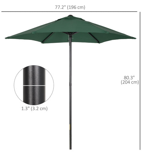 6.6FT Patio Umbrella, Outdoor Parasol with 6 Solid Ribs, Green