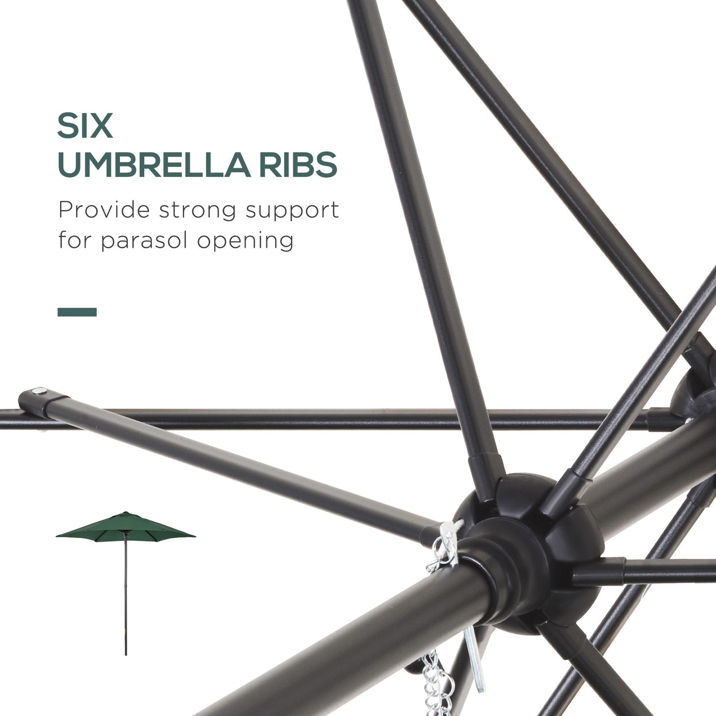 6.6FT Patio Umbrella, Outdoor Parasol with 6 Solid Ribs, Green