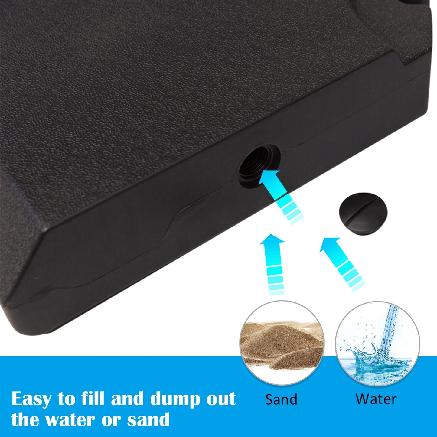 4 Pieces Umbrella Base Parasol Stand for Cantilever Umbrella Fill w/ Sand or Water Black