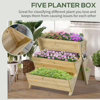 Raised Garden Bed Wood, Freestanding Planter Stand with 5 Planting Boxes and 4 Hooks, Good for Herbs, Flowers, or Vegetables in Patio Balcony Indoor Outdoor