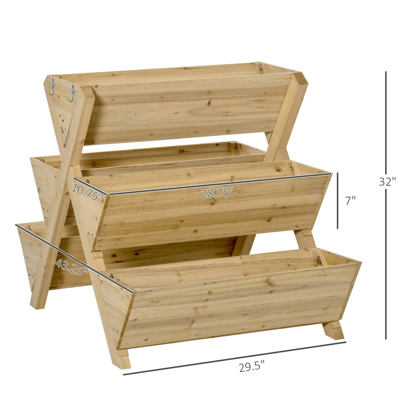 Raised Garden Bed Wood, Freestanding Planter Stand with 5 Planting Boxes and 4 Hooks, Good for Herbs, Flowers, or Vegetables in Patio Balcony Indoor Outdoor