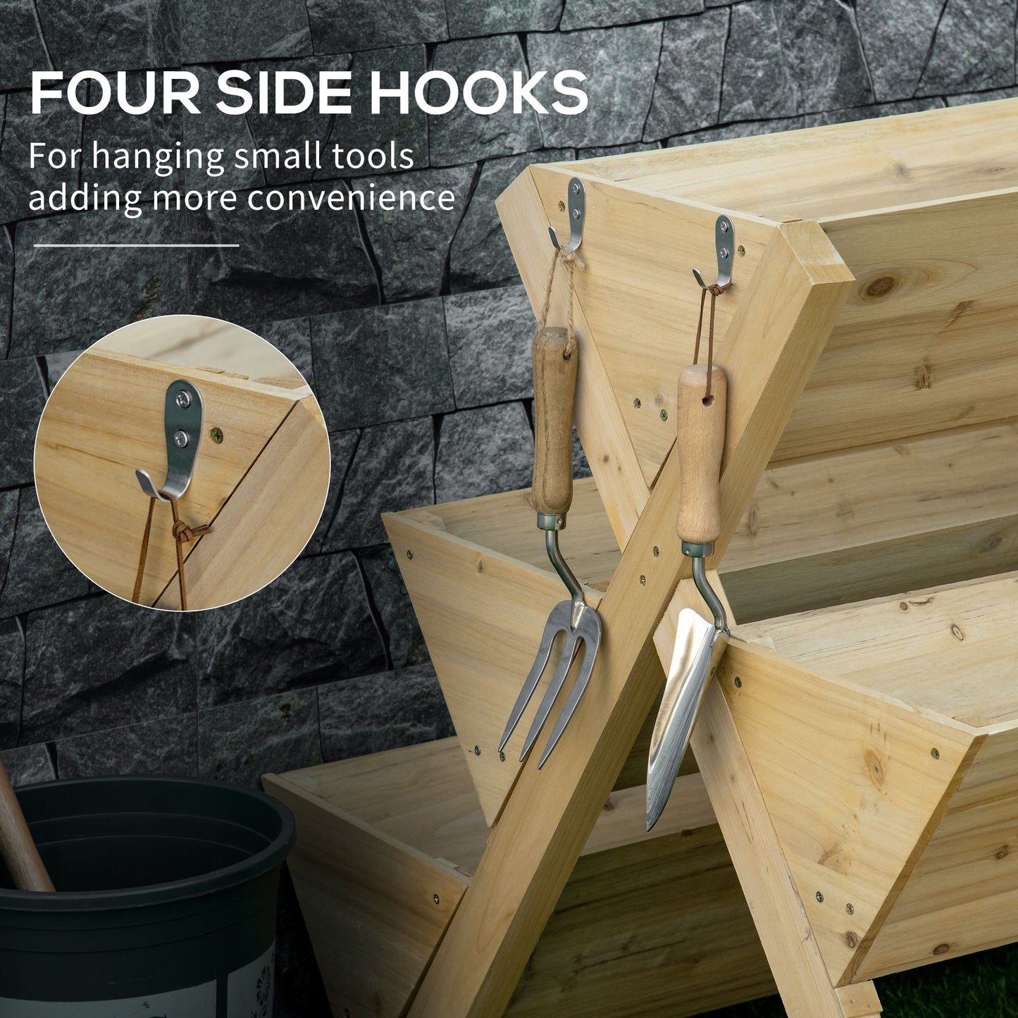 Raised Garden Bed Wood, Freestanding Planter Stand with 5 Planting Boxes and 4 Hooks, Good for Herbs, Flowers, or Vegetables in Patio Balcony Indoor Outdoor