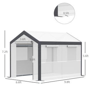6.6' x 10' x 7' Heavy Duty Walk-In Greenhouse Vegetable Seed Growth Tent Outdoor Plant Growing Tunnel Warm House Flower Shed Backyard White