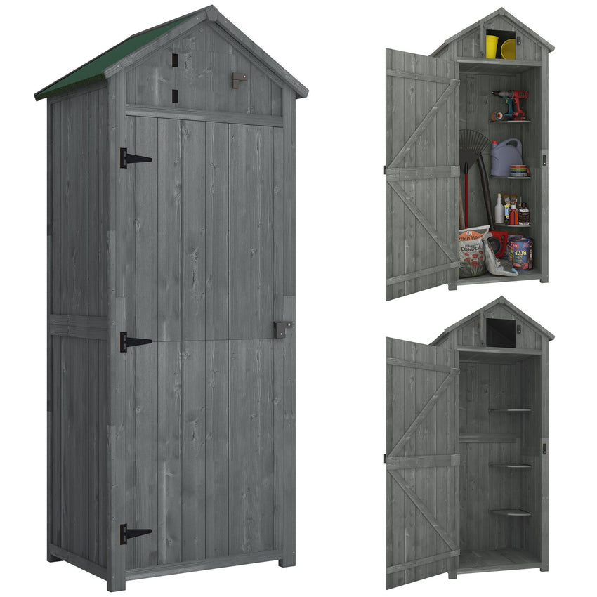 30" x 21" x 71" Garden Storage Shed, Sheds & Outdoor Storage Outdoor Workshop Yard Tool Utility Storage House Water-resistant All-weather Cover Spire Roof with 3 Tiers Shelves Grey