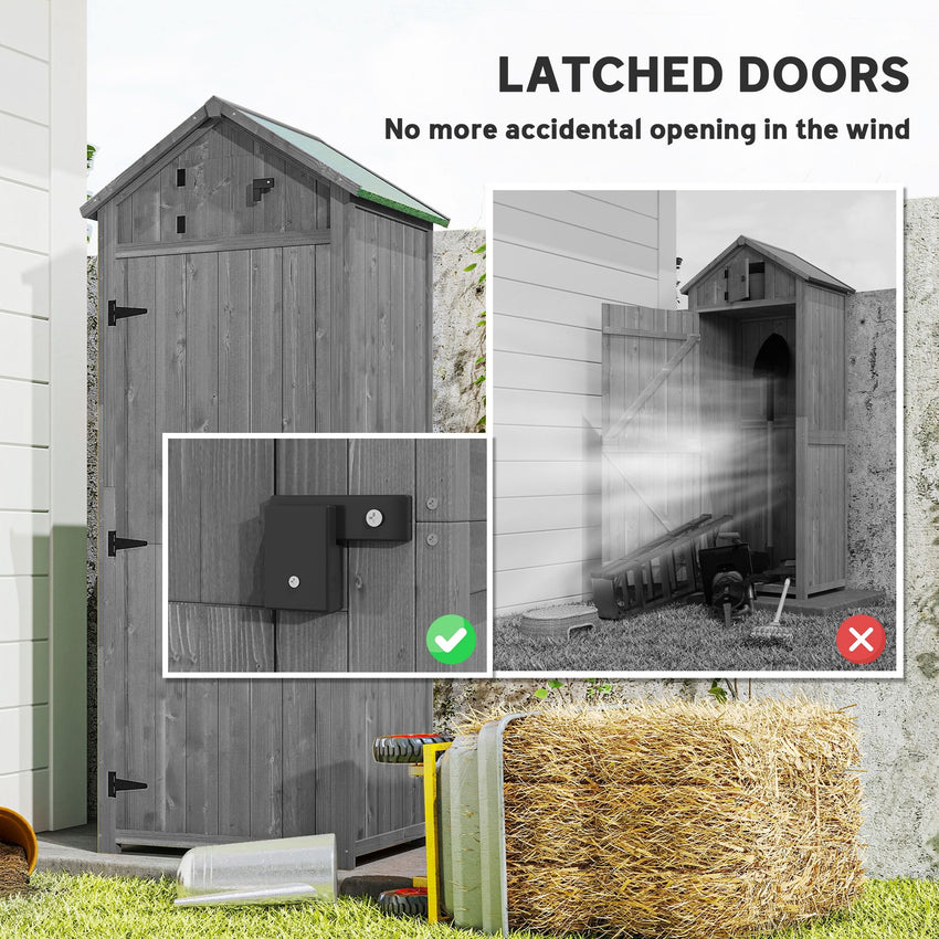 30" x 21" x 71" Garden Storage Shed, Sheds & Outdoor Storage Outdoor Workshop Yard Tool Utility Storage House Water-resistant All-weather Cover Spire Roof with 3 Tiers Shelves Grey