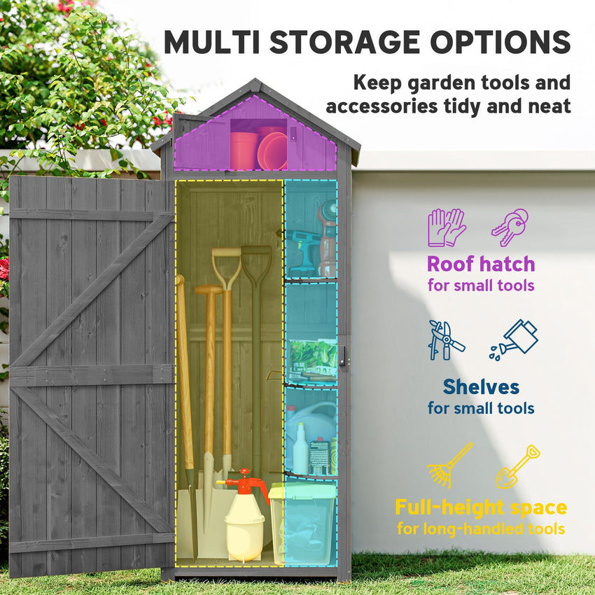 30" x 21" x 71" Garden Storage Shed, Sheds & Outdoor Storage Outdoor Workshop Yard Tool Utility Storage House Water-resistant All-weather Cover Spire Roof with 3 Tiers Shelves Grey