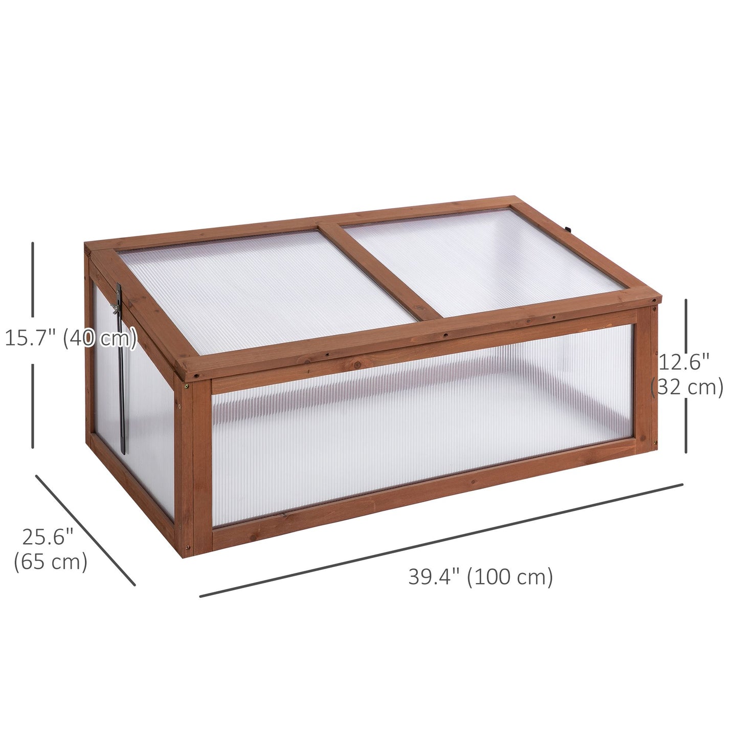 39" x 26" x 16" Wooden Cold Frame with Openable and Tilted Top Cover, Small Polycarbonate Planter Box for Flowers, Vegetables, Plants, Brown