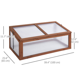 39" x 26" x 16" Wooden Cold Frame with Openable and Tilted Top Cover, Small Polycarbonate Planter Box for Flowers, Vegetables, Plants, Brown