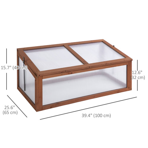 39" x 26" x 16" Wooden Cold Frame with Openable and Tilted Top Cover, Small Polycarbonate Planter Box for Flowers, Vegetables, Plants, Brown