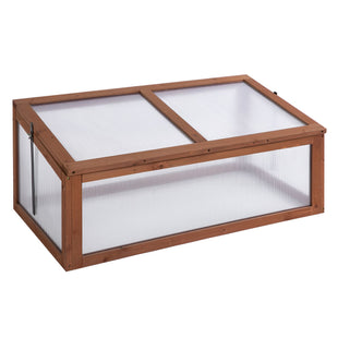 39" x 26" x 16" Wooden Cold Frame with Openable and Tilted Top Cover, Small Polycarbonate Planter Box for Flowers, Vegetables, Plants, Brown