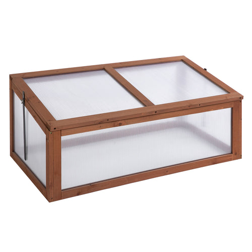 39" x 26" x 16" Wooden Cold Frame with Openable and Tilted Top Cover, Small Polycarbonate Planter Box for Flowers, Vegetables, Plants, Brown