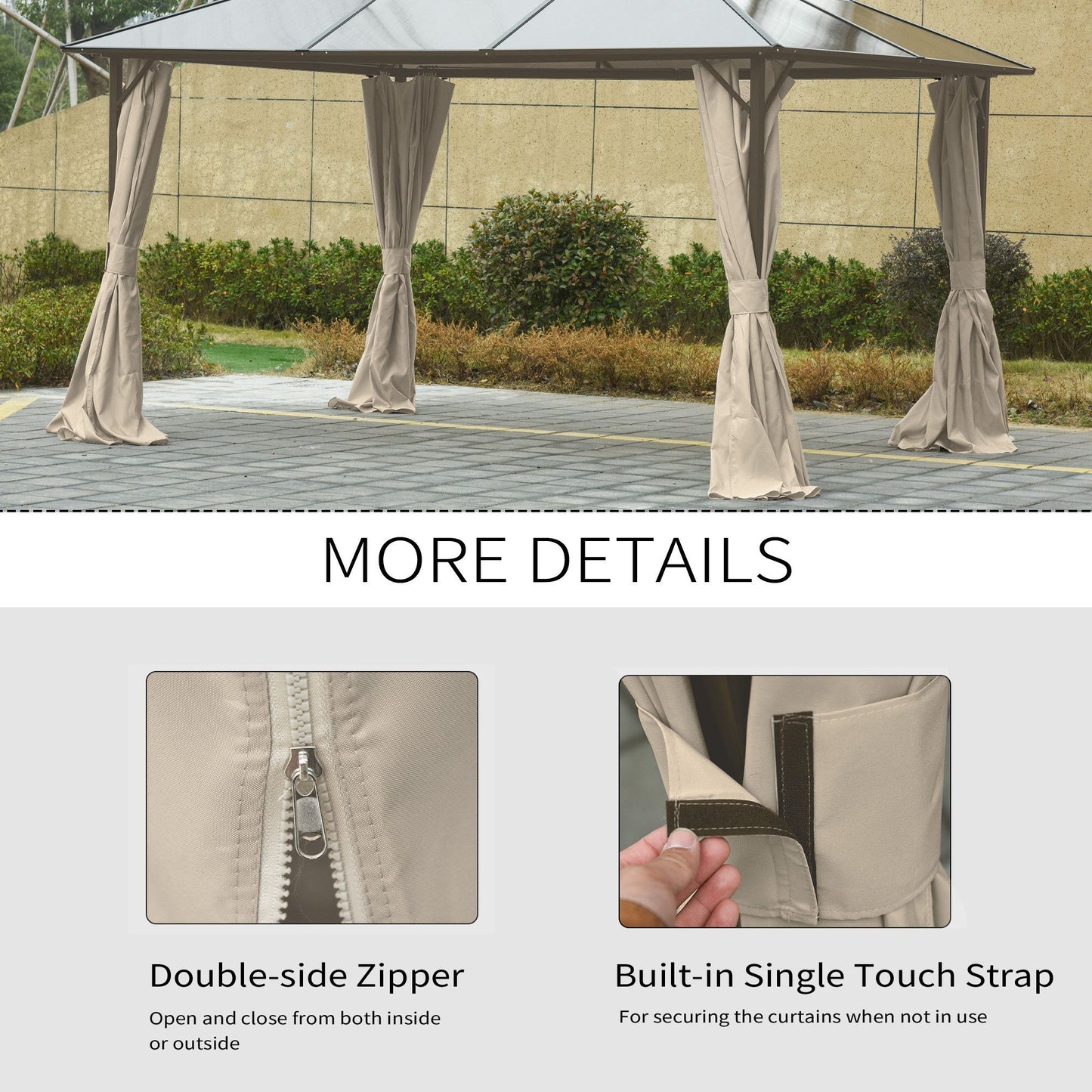 10' x 12' Universal Gazebo Sidewall Set with 4 Panels, Hooks/C-Rings Included for Pergolas & Cabanas, Beige