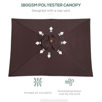 6.6x5ft Square Market Parasol, Wooden Patio Umbrella with Tilt Mechanism and 6 Bamboo Ribs, Garden Sunshade, Coffee