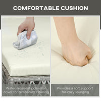 2 Pieces Wicker Patio Lounge Set w/ Cushions, Outdoor PE Rattan Sun Lounger Sets w/ 5-Level Reclining Chaise Chair & Two-tier Glass Top Coffee Table, Cream White