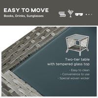 2 Pieces Wicker Patio Lounge Set w/ Cushions, Outdoor PE Rattan Sun Lounger Sets w/ 5-Level Reclining Chaise Chair & Two-tier Glass Top Coffee Table, Cream White