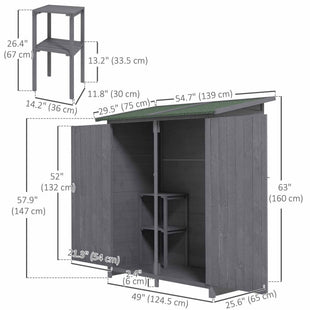 Garden Storage Shed Asphalt Roof Wooden Timber Double Door Utility Storage House with Shelf, Green and Grey