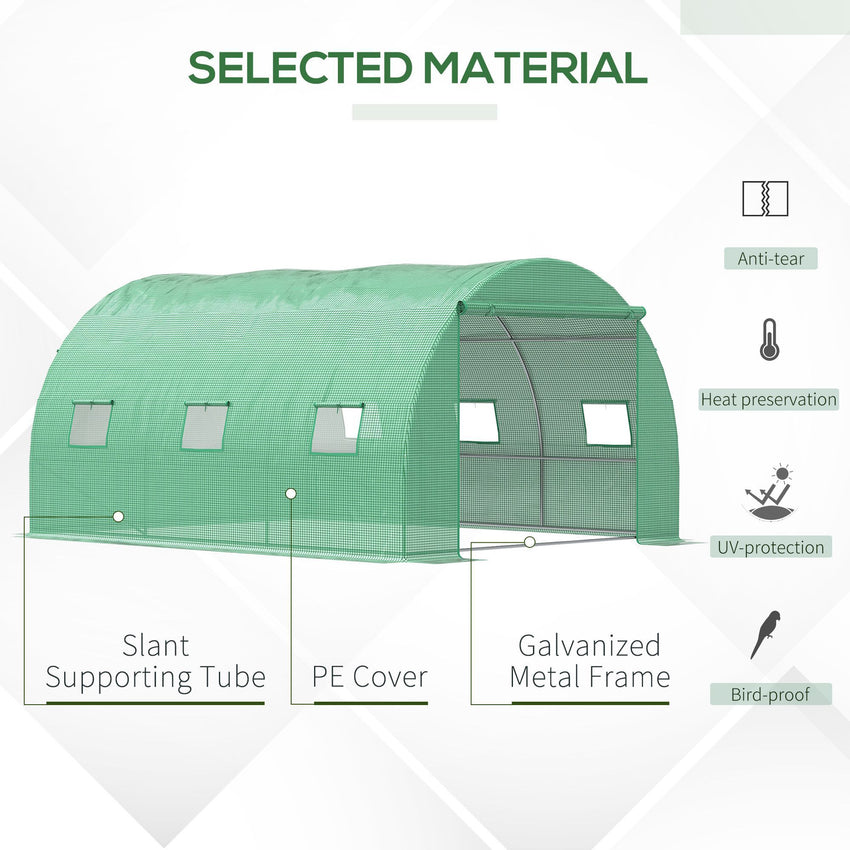 13' x 10' x 6.6' Walk-in Polytunnel Greenhouse, Outdoor Garden Tunnel Greenhouse Tent with Zipped Roll-Up Door and 6 Mesh Windows, Green
