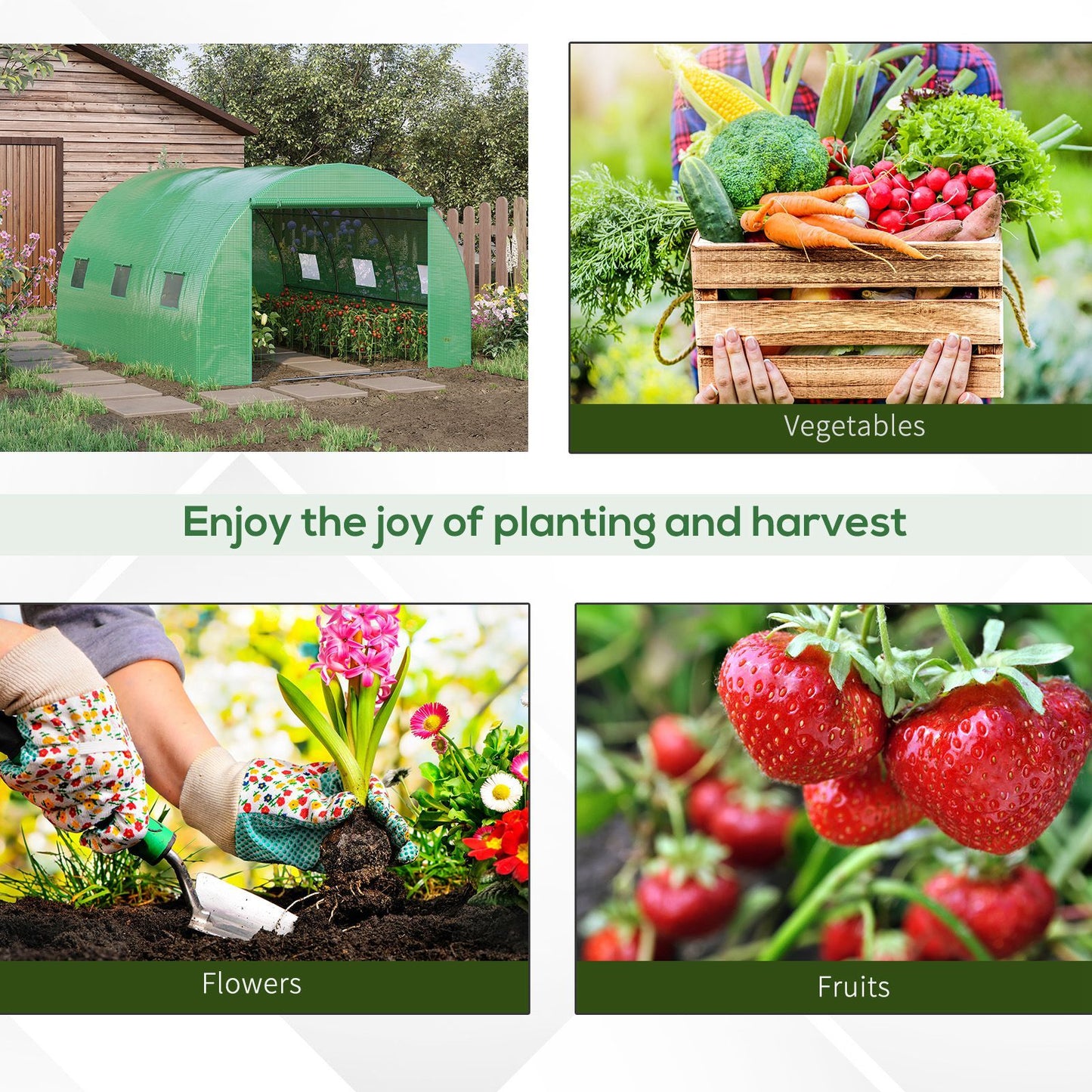 13' x 10' x 6.6' Walk-in Polytunnel Greenhouse, Outdoor Garden Tunnel Greenhouse Tent with Zipped Roll-Up Door and 6 Mesh Windows, Green