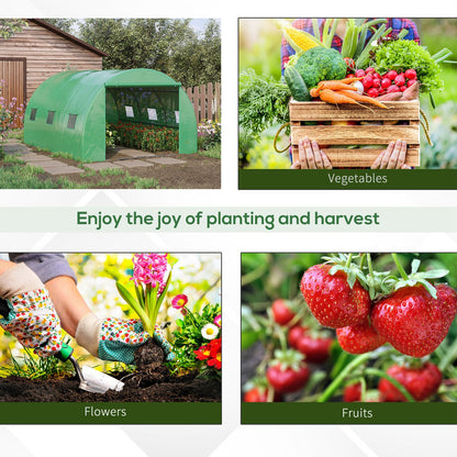 13' x 10' x 6.6' Walk-in Polytunnel Greenhouse, Outdoor Garden Tunnel Greenhouse Tent with Zipped Roll-Up Door and 6 Mesh Windows, Green