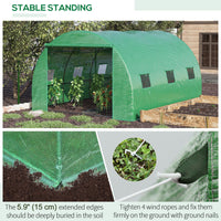 13' x 10' x 6.6' Walk-in Polytunnel Greenhouse, Outdoor Garden Tunnel Greenhouse Tent with Zipped Roll-Up Door and 6 Mesh Windows, Green