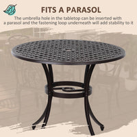 5 Pieces Outdoor Dining Set, Cast Aluminium Patio Table and Chairs with Parasol Hole, Patio Dining Set for 4, Brown