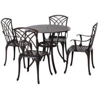 5 Pieces Outdoor Dining Set, Cast Aluminium Patio Table and Chairs with Parasol Hole, Patio Dining Set for 4, Brown