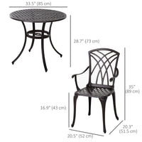5 Pieces Outdoor Dining Set, Cast Aluminium Patio Table and Chairs with Parasol Hole, Patio Dining Set for 4, Brown