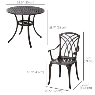 5 Pieces Outdoor Dining Set, Cast Aluminium Patio Table and Chairs with Parasol Hole, Patio Dining Set for 4, Brown