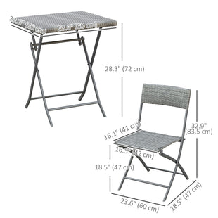 3-Piece Outdoor Folding Rattan Bistro Set, Grey