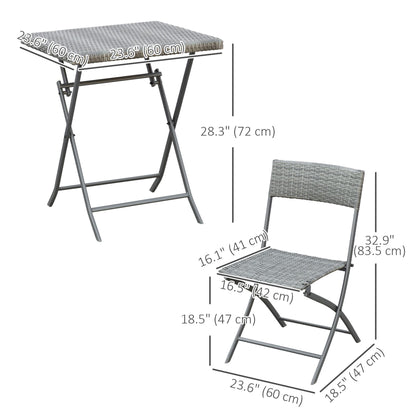 3-Piece Outdoor Folding Rattan Bistro Set, Grey