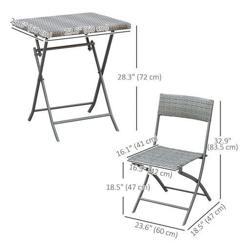 3-Piece Outdoor Folding Rattan Bistro Set, Grey