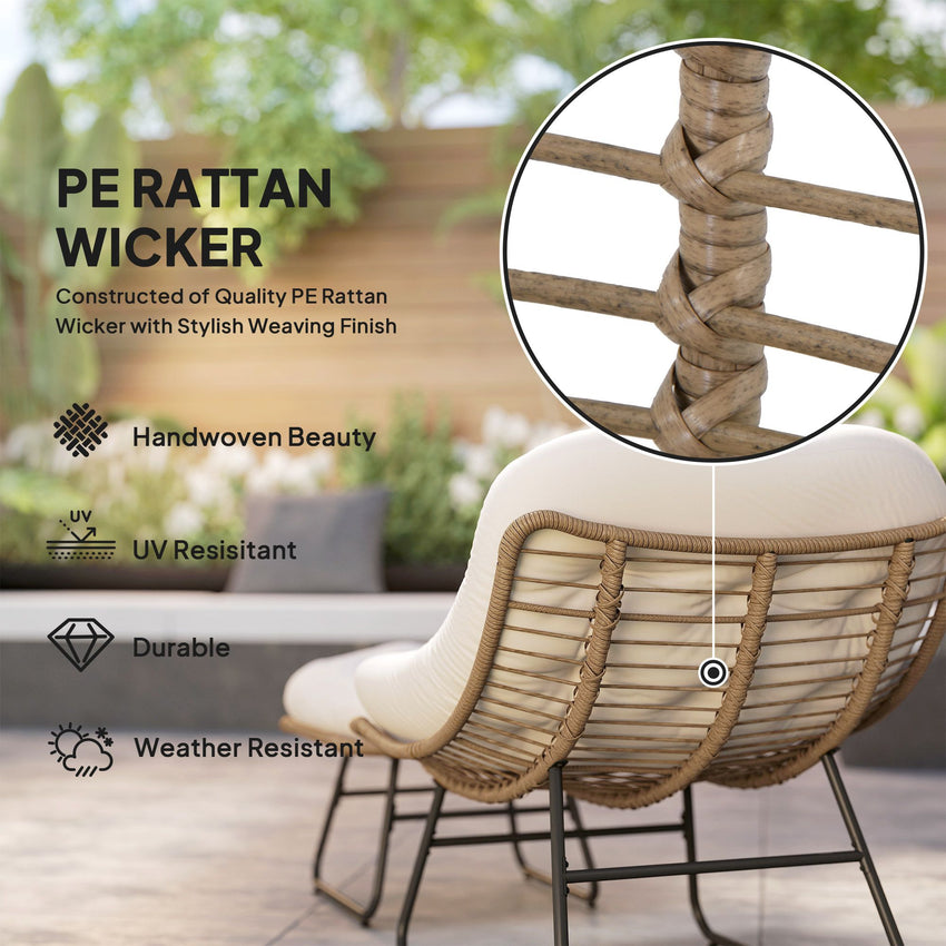 Rattan Chair w/ Stool, Cushion, Adjustable Foot Pads, Natural