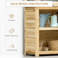 Potting Bench Table, Wooden Garden Workstation Bench with Galvanized Metal Tabletop, Storage Shelves and Hooks for Patios, Courtyards, Balcony