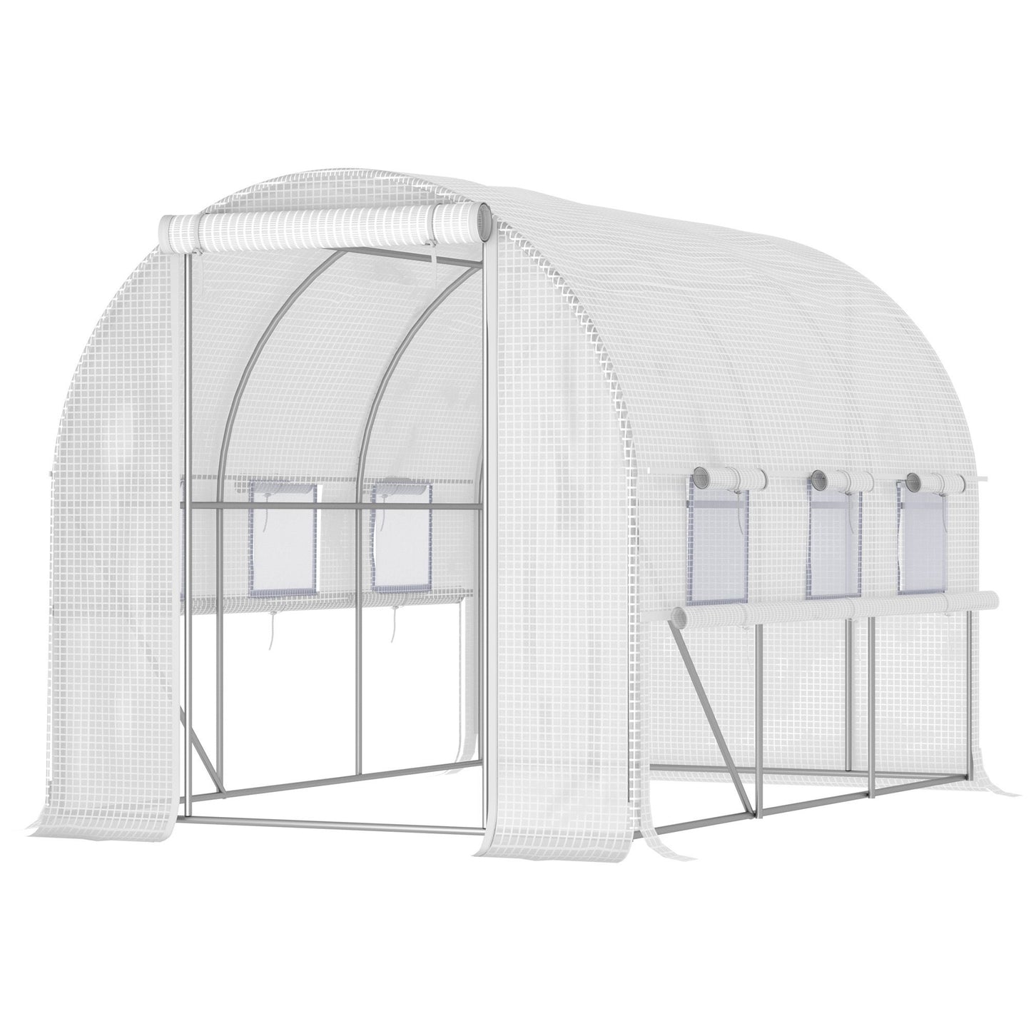 10' x 6.6' x 6.6' Walk-in Tunnel Greenhouse with Quality PE Cover, Zipper Doors & Mesh Windows, White