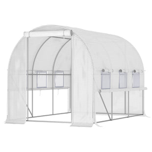 10' x 6.6' x 6.6' Walk-in Tunnel Greenhouse with Quality PE Cover, Zipper Doors & Mesh Windows, White