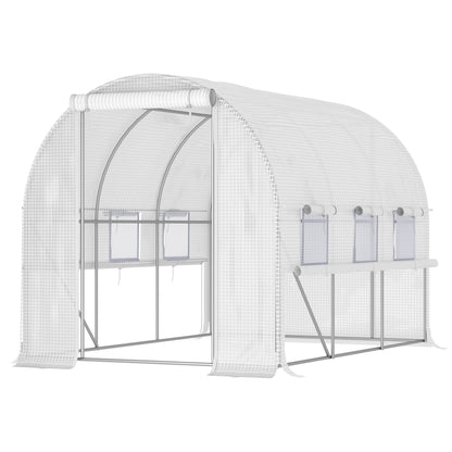 10' x 6.6' x 6.6' Walk-in Tunnel Greenhouse with Quality PE Cover, Zipper Doors & Mesh Windows, White