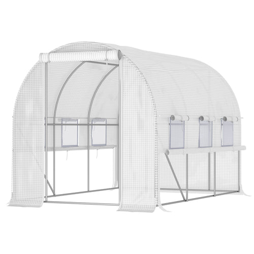 10' x 6.6' x 6.6' Walk-in Tunnel Greenhouse with Quality PE Cover, Zipper Doors & Mesh Windows, White