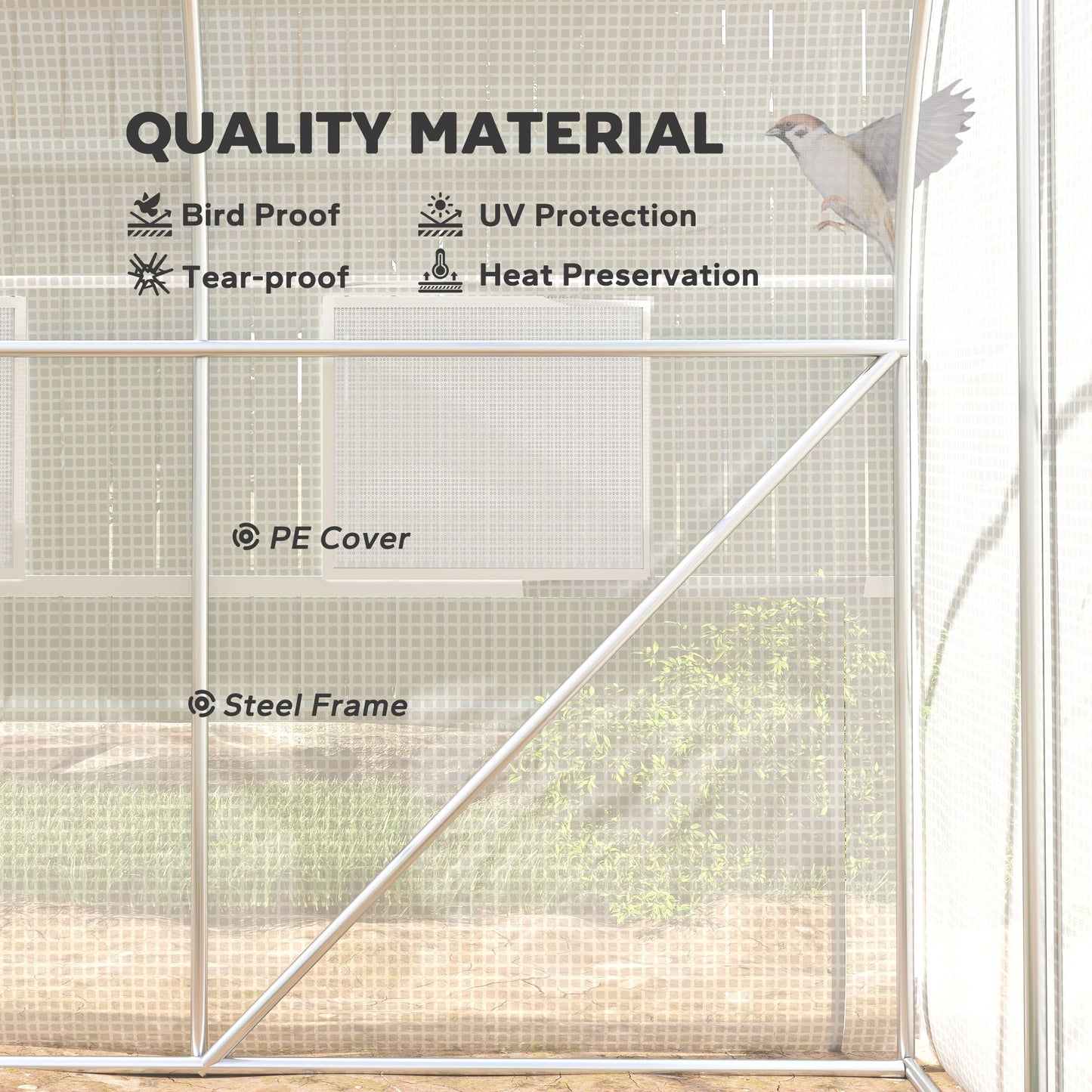 10' x 6.6' x 6.6' Walk-in Tunnel Greenhouse with Quality PE Cover, Zipper Doors & Mesh Windows, White