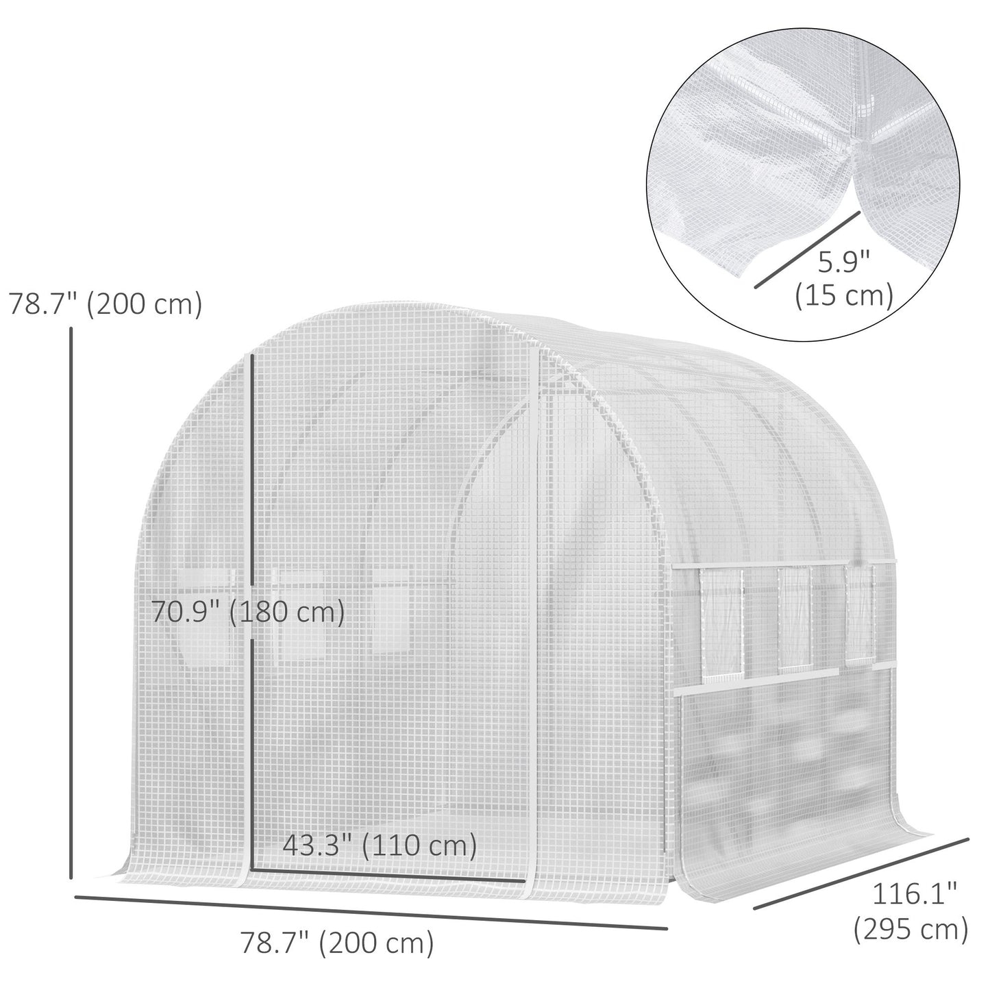 10' x 6.6' x 6.6' Walk-in Tunnel Greenhouse with Quality PE Cover, Zipper Doors & Mesh Windows, White