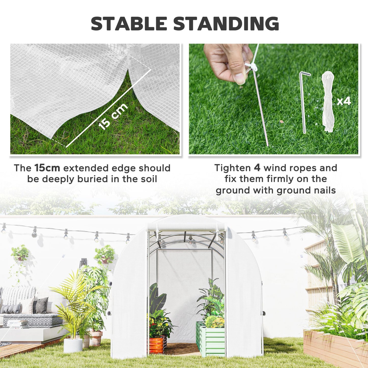 10' x 6.6' x 6.6' Walk-in Tunnel Greenhouse with Quality PE Cover, Zipper Doors & Mesh Windows, White