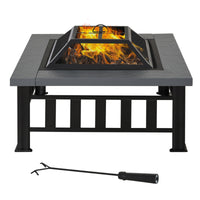34" Outdoor Square Firepit Steel Stove Portable with Spark Screen Cover Log Grate Poker and Rain Cover for Outside Wood Burning and Camping Black