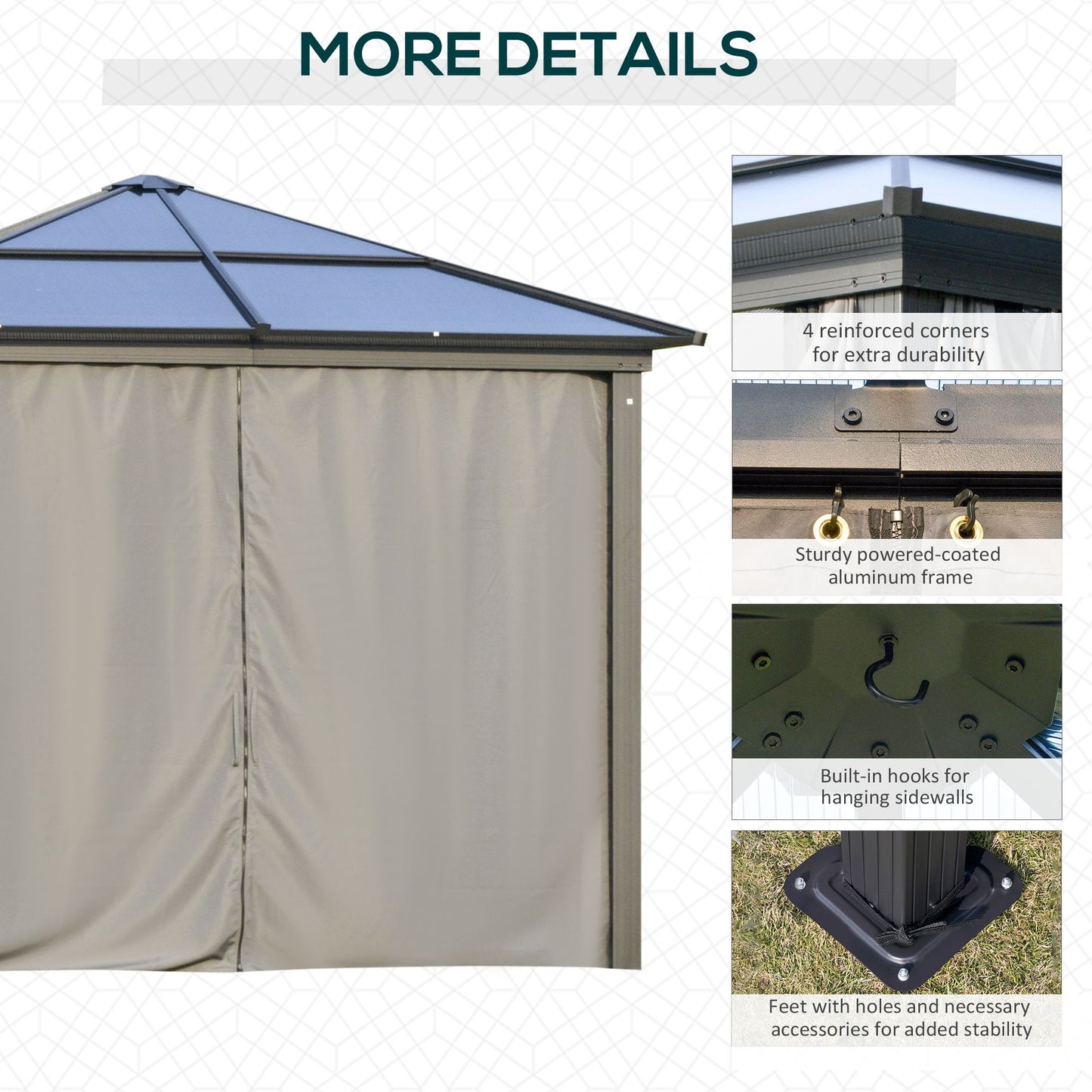 10x10ft Hardtop Gazebo with Aluminum Frame, Polycarbonate Gazebo Canopy with Curtains and Netting