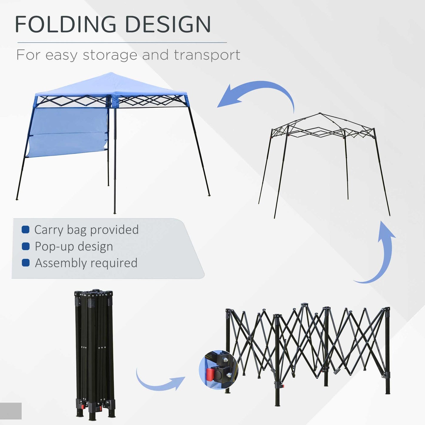 7' x 7' Garden Foldable Pop Up Gazebo Tent with Backpack & Adjustable Legs Outdoor Party Canopy, Blue & Black