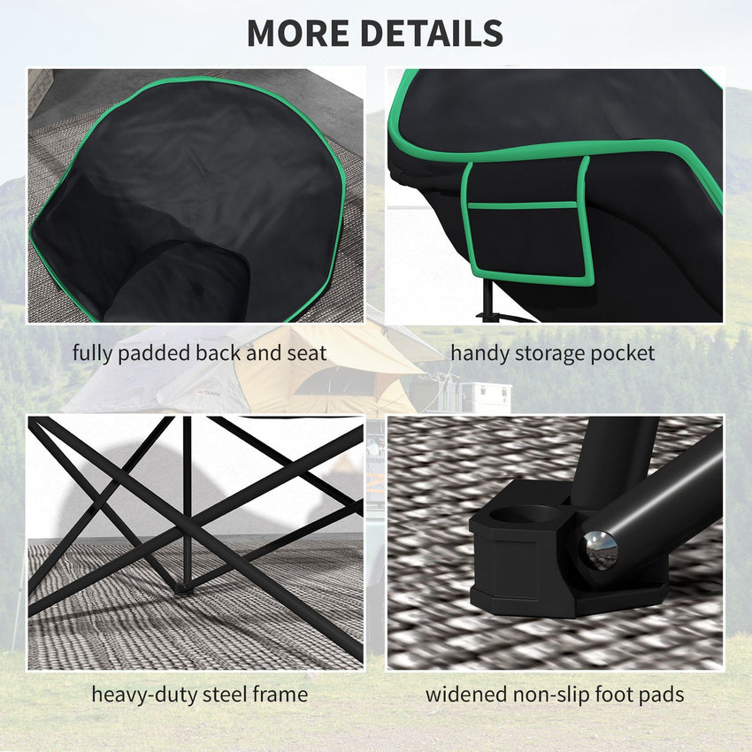 Foldable Camping Chair Padded Moon Saucer Chair with Carry Bag, Storage Pocket for Outdoor, Beach, Picnic, Hiking, Fishing, Travel