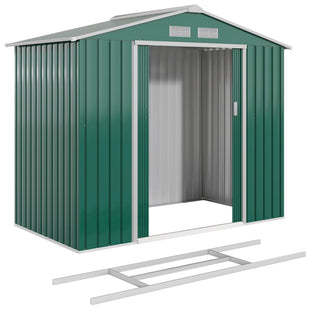 7' x 4' x 6' Garden Storage Shed Outdoor Patio Metal Tool Storage House w/ Foundation Kit and Double Doors Green