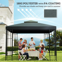 10' x 10' Square 2-Tier Gazebo Canopy Replacement Top Cover Outdoor Garden Sun Shade, Charcoal Grey